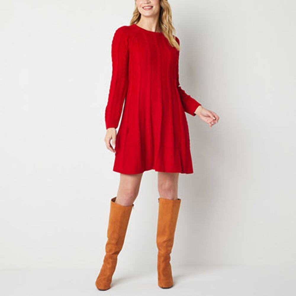 LAGENLOOK Cable Knit Sweater Dress Petite XL Red NEW Long Sleeve Nordic Holiday